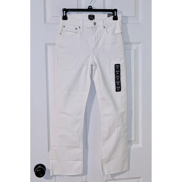 J.Crew Mid-Rise Flare Crop White Jeans Raw Hem Signature Stretch Sz 25 NWT $118 - Picture 7 of 12